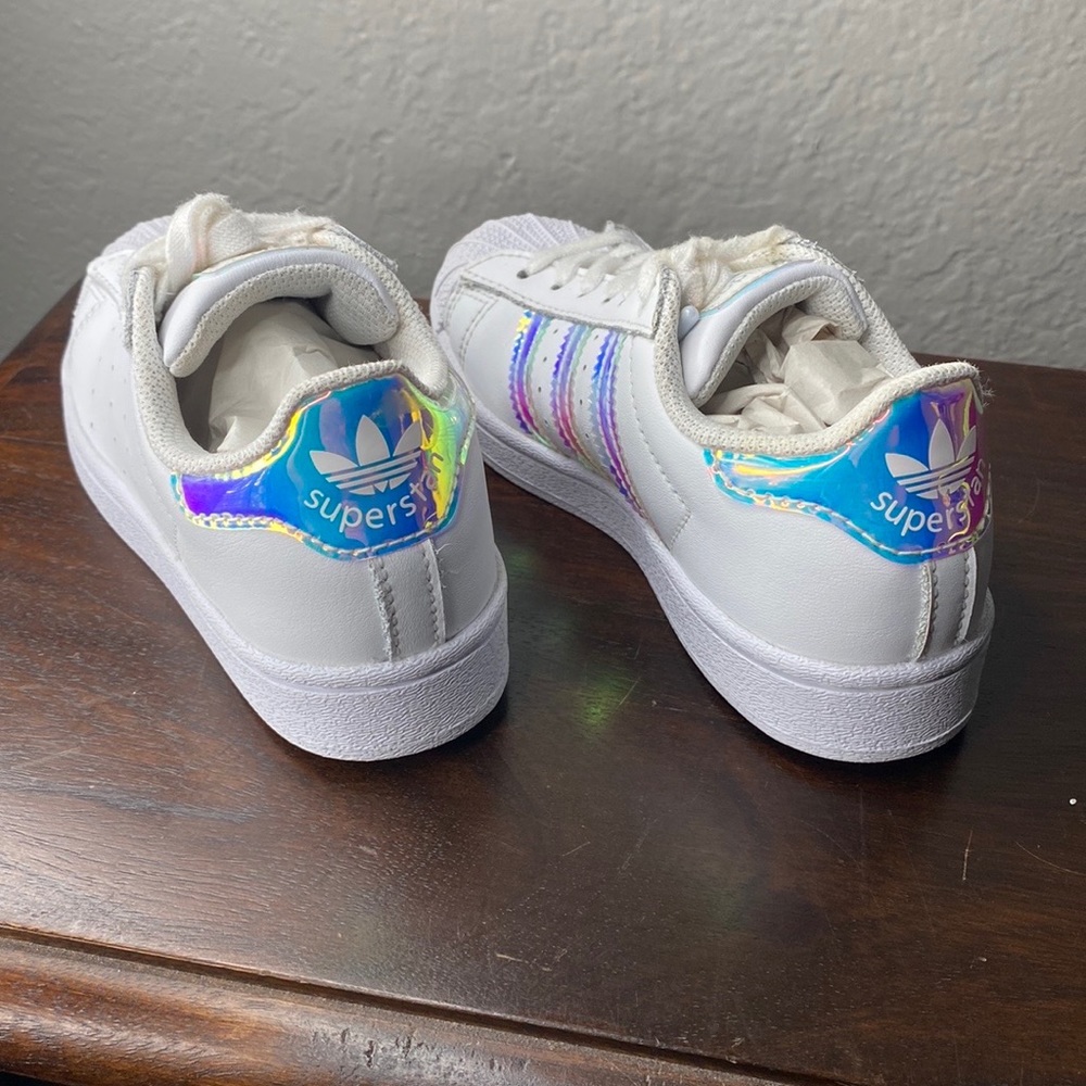 ADIDAS SUPERSTAR SHOES WITH SHINY IRIDESCENT DETAILS. SIZE 11K - Picture 3 of 8
